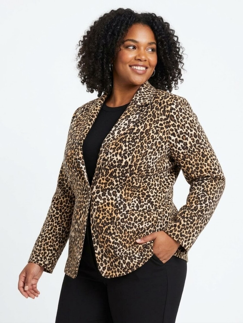 Larry Levine Plus Size Leopard Print Blazer with Red Lining